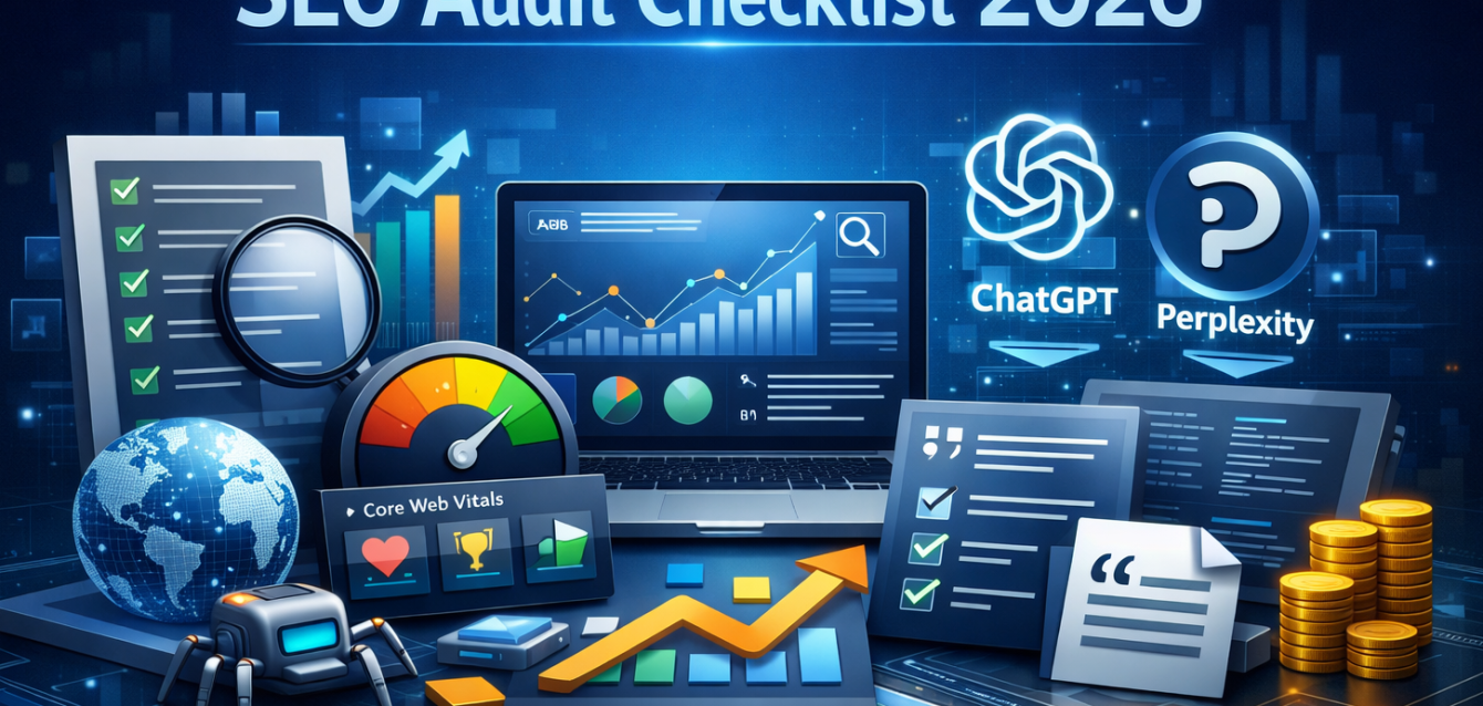SEO Audit Checklist 2026 mencakup 20 poin kritis yang harus Anda cek sebelum launch atau optimasi ulang situs, mulai dari crawlability, Core Web Vitals, hingga kesiapan konten untuk dikutip AI search seperti ChatGPT dan Perplexity. Sebagai Marketing Manager, menjalankan audit ini secara menyeluruh adalah fondasi agar setiap rupiah yang diinvestasikan ke SEO benar-benar menghasilkan visibility yang terukur SEO Audit Checklist 2026 mencakup 20 poin kritis yang harus Anda cek sebelum launch atau optimasi ulang situs, mulai dari crawlability, Core Web Vitals, hingga kesiapan konten untuk dikutip AI search seperti ChatGPT dan Perplexity. Sebagai Marketing Manager, menjalankan audit ini secara menyeluruh adalah fondasi agar setiap rupiah yang diinvestasikan ke SEO benar-benar menghasilkan visibility yang terukur