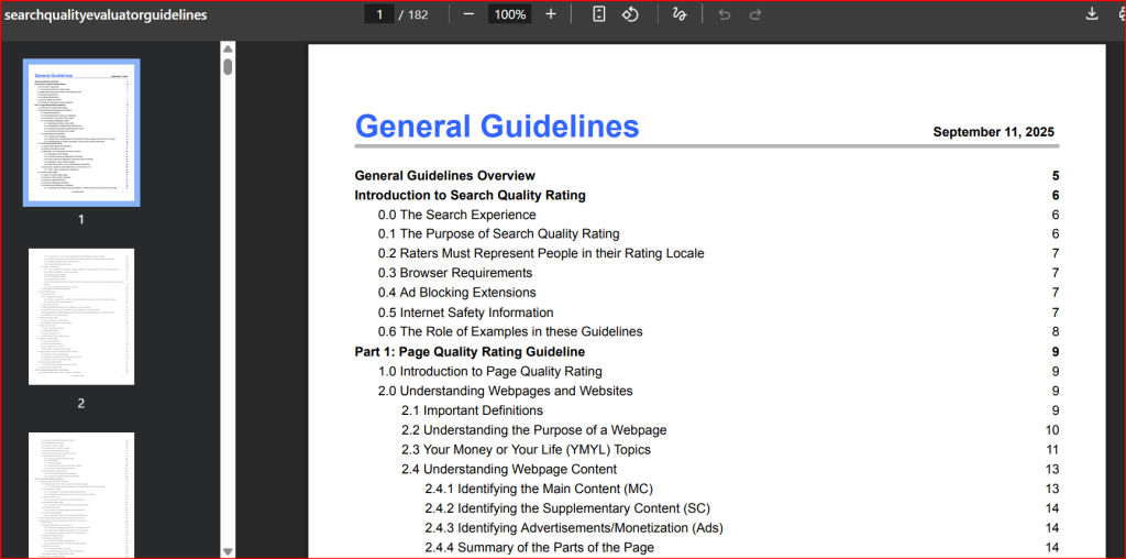 Google Quality Rater Guidelines yang menjelaskan E-E-A-T