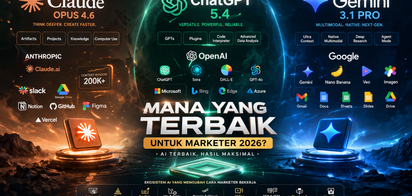 Claude Opus 4.6 vs ChatGPT 5.4 vs Gemini 3.1 Pro: Mana yang Terbaik untuk Marketer 2026?