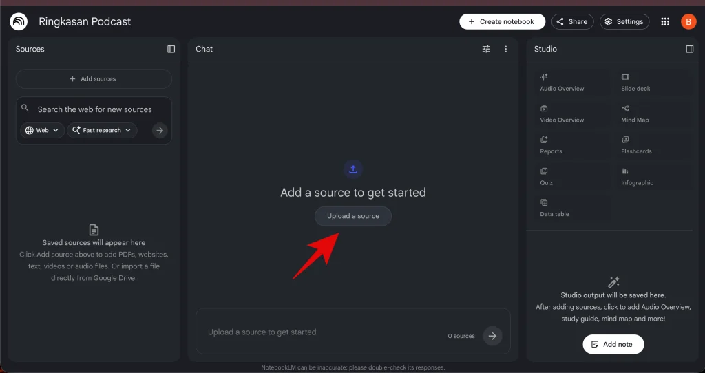 Langkah 1 menggunakan NotebookLM