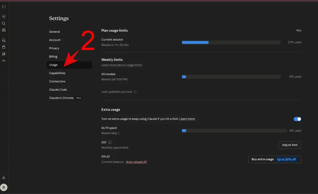 langkah 2 cek limit claude