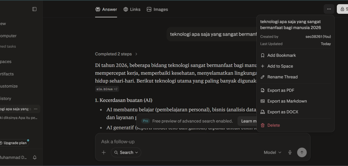 Cara Ekspor Data Riset dari Perplexity AI
