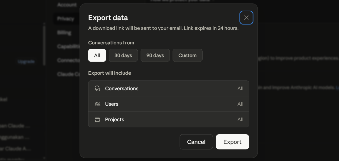 Cara Export Isi Percakapan Claude AI