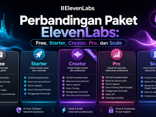 Perbandingan Paket ElevenLabs Free, Starter, Creator, Pro, dan Scale