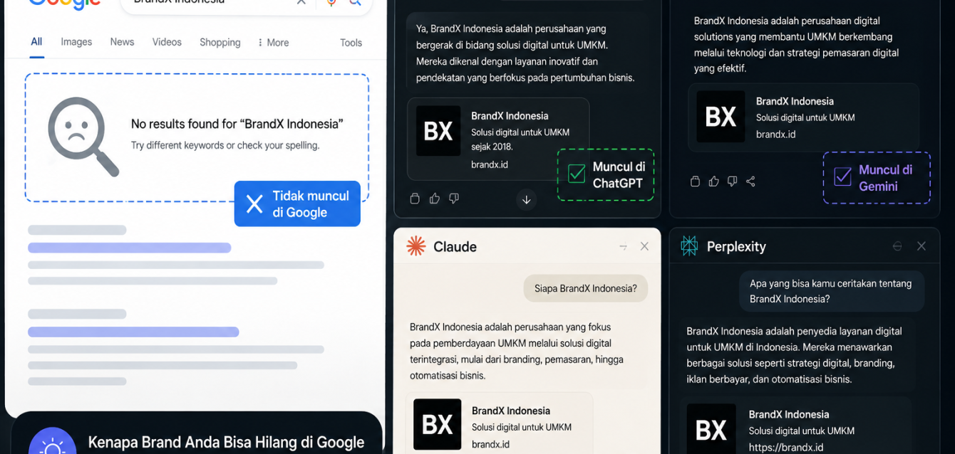 Kenapa Brand Anda Bisa Hilang di Google Tapi Muncul di ChatGPT, Gemini, Claude dan Perplexity