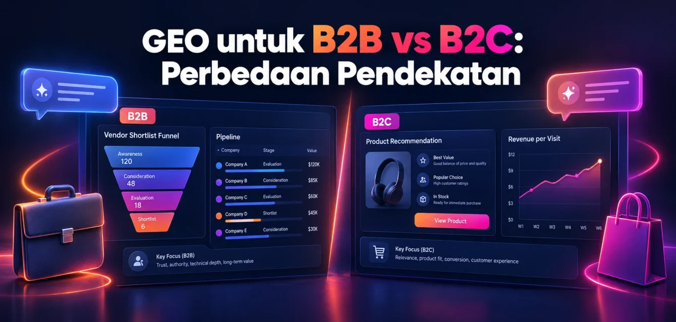 GEO untuk B2B vs B2C Perbedaan Pendekatan GEO untuk B2B vs B2C Perbedaan Pendekatan